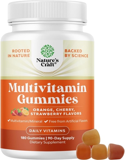 [BRSRMCAYBMBRUDI7] Potent Daily Multivitamin Gummies for Adults - Wellness Blend of Vitamin D A C E B12 Zinc and Biotin - Adult Vitamin Gummy for Energy and Immune Health - Non-GMO Gluten Free and Halal - 180 Gummies