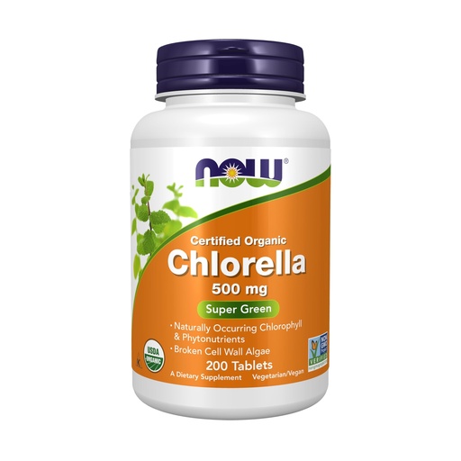 [BRSWIYA7A5YRMH3Y] NOW Foods Supplements, Organic Chlorella 500 mg with naturally occurring Chlorophyll, Beta-Carotene, mixed Carotenoids, Vitamin C, Iron and Protein, 200 Tablets
