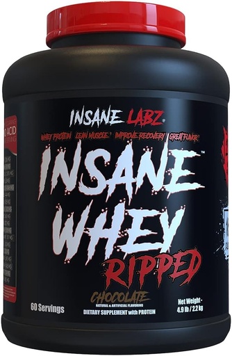 [BRSWYBIBPMHGC2AU] Insane Labz Insane Whey Ripped, Lean Muscle Building Protein with L-Carnitine and CLA Oil Powder, 5lbs 60 Servings, Chocolate