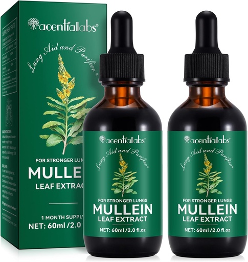 [BRSRAHQPCEMREYLH] Mullein Leaf Extract for Lungs,Mullein Drops for Lungs,Mullein Chlorophyll Drops for Lungs,Mullein Herbal Supplements with Chlorophyll (2Pack)