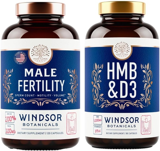 [BRSROCY5BMOQOE3H] WINDSOR BOTANICALS HMB with Vitamin D3 and Calcium and Male Fertility Support Bundle