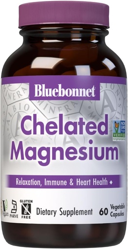 [BRSWKYYZON7R23I5] Bluebonnet Nutrition Albion Chelat Magnesium Gemüse Kapsel, 200 mg, Stress Relief, Vegan, Non GMO, Glutenfrei, Sojafrei, Milchfrei, Kosher, 60 Gemüse Kapsel, 1 Monat Versorgung