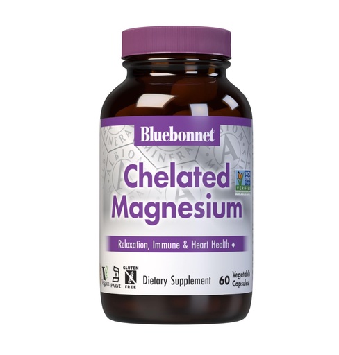 [BRSWKYYZON7R23I5] Bluebonnet Nutrition Albion Chelated Magnesium Vegetable Capsule, 200 mg, Stress Relief, Vegan, Non GMO, Gluten Free, Soy Free, Milk Free, Kosher, 60 Vegetable Capsule, 1 Month Supply