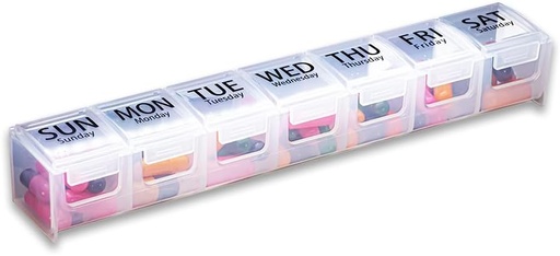 [BRSWYZT5C5YRQ33H] GMS Weekly Pill Organizer - 7-Day Labeled Compartment Pill Case for Supplements, Vitamins and Medication - Secure Latches - Ideal for Daily Use & Travel - Clear