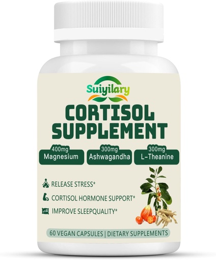 [BRSRAAD3AV7GCFLH] Cortisol Supplement for Women Men, Hormone Balance, Magnesium, Ashwagandha, Rhodiola, L-Theanine, Vitamin B6 & B12, Mood, Focus, Sleep Support, Vegan 60 Capsules