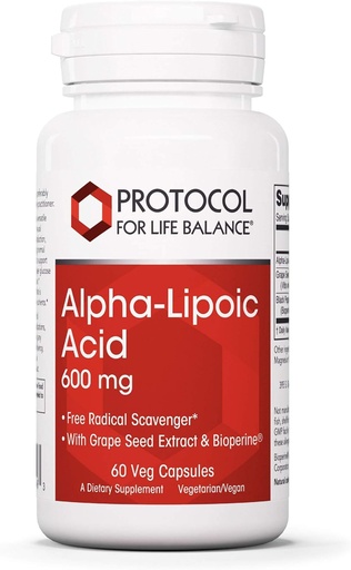 [BRSWIFIGBAPB2CI5] Protocol Alpha Lipoic Acid 600mg - Grape Seed Extract and Bioperine - 60 Veg Caps