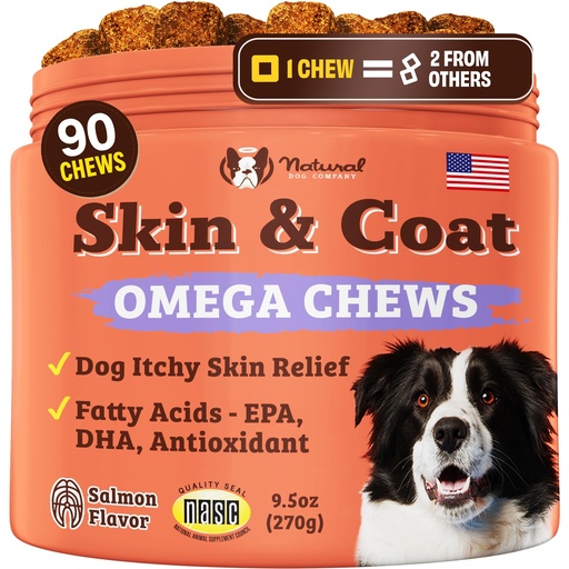 [BRSWGHT6OF5GKHLU] Natural Dog Company Skin & Coat Supplement for Dogs – Omega 3 Salmon Oil, Biotin & Vitamin E Support Shiny Coat, Healthy Skin & Normal Shedding, Promotes Comfort from Occasional Itch, 90 Count