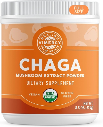 [BRSWIEIDOIIRMEY5] Vimergy USDA Organic Wild Chaga Mushroom Extract Powder, 166 Servings – Ideal in Chaga Tea, Coffee, Smoothies – Cardiovascular Support - Kosher, Vegan, No Gluten, Paleo - Pure Chaga, No Fillers (250g)