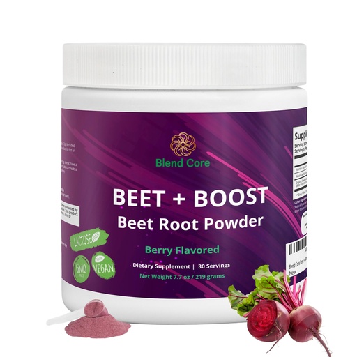[BRSRAGAODEDRQ33D] Beet + Boost Organic Beet Root Powder - Berry Flavored Beetroot Powder with Acai, Stevia, Vitamin C, Micro Ingredients Beet Juice Powder, Pre Workout for Athletics, Vegan, Non-GMO