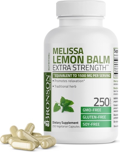 [BRSROFQYBAHGKC34] Bronson Melissa Lemon Balm Extra sila, non- GMO, 250 Vegetariánske kapsuly