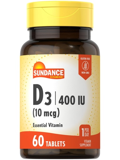 [BRSWGZACCN7AIEY2] Sundance Vitamin D3 400 IU (10 mcg) | 60 Vegetarian Tablets | Essential Vitamin Supplement | Vegetarian, Non-GMO, and Gluten Free Formula
