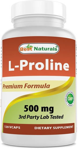 [BRSWKYI3B55WMDYV] Best Naturals L-proline Amino Acid Dietary Supplement 500 Mg, 120 Count (817716014456)
