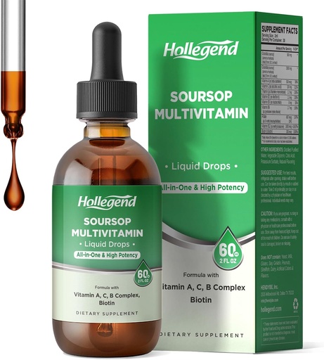 [BRSRAHQDCV4A43QY] Soursop Multivitamin Liquid Drops, Methylated Multivitamin with Graviola Soursop Bitters Liquid for Immune Support, Hair, Skin, Brain Health, 2 Fl Oz