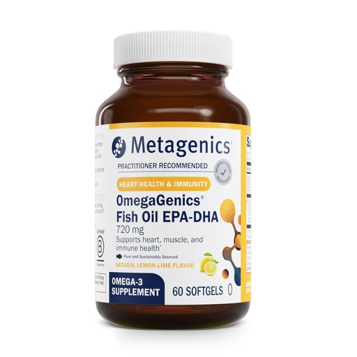 [BRSWIZYZOMOGIETG] Metagenics OmegaGenics Fish Oil EPA-DHA 720 mg - High Potency Omega-3 Supplement* - Supports Heart, Joint, Brain & Immune Health* - Sustainably Sourced, Purity-Tested Fish Oil - 60 Softgels