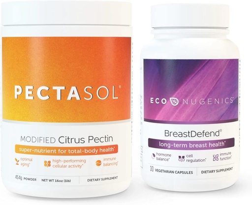 [BRSRMYAZDEIAG3D3] EcoNugenics fremmer Breast Health & Cellular Support - BreastDefend 30 kapsler + PectaSol- C Modified Citrus Pectin 454 Grams Bundle