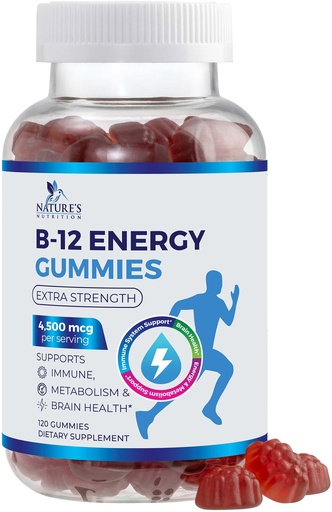 [BRSW2CD6OIPB42D4] B12 Energy Gummies - 4500 mcg Vitamin B12 Per Serving - Extra Strength Chewable B12 Supplement for Energy, Metabolism & Immune Support - For Women, Men & Kids - Natural & Berry Flavored - 120 Gummies
