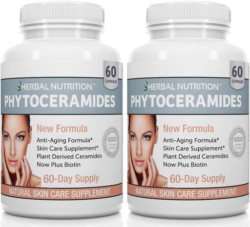 [BRSWIGYGOIFAIHTC] Fytoceramidy ryže na báze biotín proti starnutiu doplnok, Vrásky odstraňovač a tvárovej hydratácie s fytoceramidy vitamín A, C, D a E, dve fľaše balenia, 120 kapsúl 40 mg, lepok zadarmo