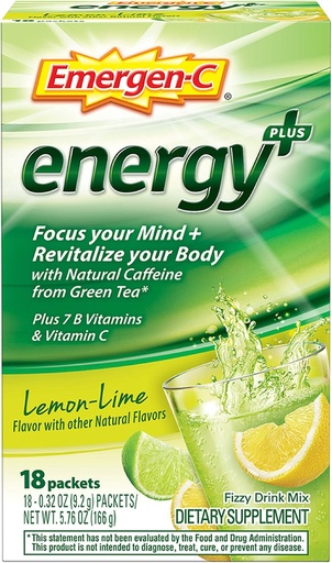 [BRSWECQLAUIGO33V] Emergen-C Energy+, With B Vitamins, Vitamin C And Natural Caffeine From Green Tea (18 Count, Blueberry Acai Flavor) Dietary Supplement Drink Mix, 0.33 Ounce Powder Packets