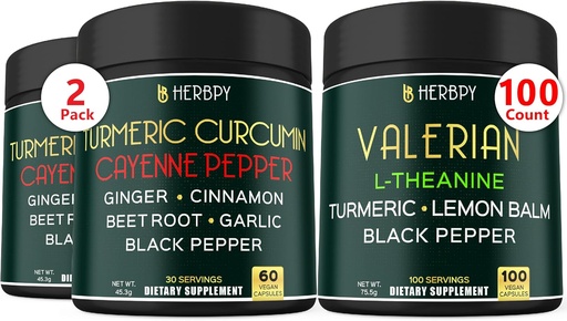 [BRSRAEL6BUGWEGQV] Bundle 7in1 Turmeric Curcumin & 5in1 Valerian Root Supplement - Support Digestion, Heart Health, Immune and Relaxation