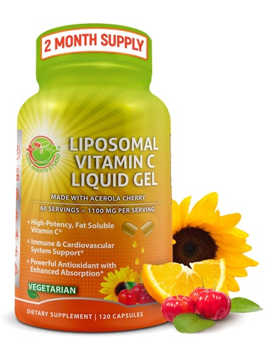 [BRSWGHAYCF5WE2D3] Liposomal Vitamin C Liquid Gel Capsules - 1100mg - Made with Organic Acerola Cherries, High Potency Vitamin C Liposomal Immune Support Supplement with Enhanced Absorption & Bioavailability - 120 count