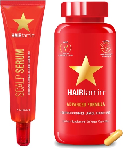 [BRSROCQOPNYWM3AV] Hairtamin Advanced Hair & Scalp Serum Pack □ Cápsulas de Biotina Vegan All-Natural & Amostra de soro para cabelo, Pele & Crescimento de unhas