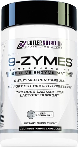 [BRSWYFIYAV5RSHTH] Cutler Nutrition 9-Zymes Digestive Enzyme Supplement: Contains Bromelain, Protease, Lipase, Lactase & More to Help Reduce Bloating, Improve Absorption and Reduce Gas, 120 Servings/Capsules