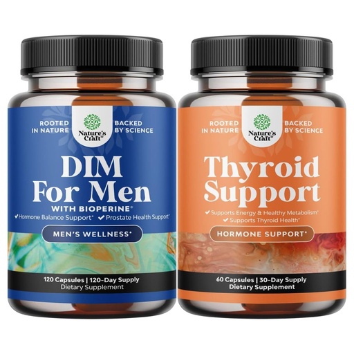 [BRSRAZYBBFYG2HL6] Bundle of DIM Supplement for Men with Panax Ginseng Bioperine Grapeseed & Astragalus for Prostate Health and Herbal Thyroid Support Complex with L Tyrosine, Bladderwrack, Selenium & Pure Ashwagandha