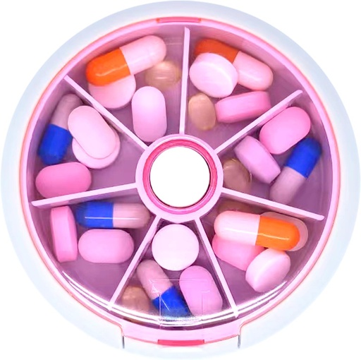 [BRSRAYY3OUAQY3LV] Pill Organizador Travel Pill Case para Purse Portable Pill Box Round Weekiy Container para pílulas de aceite de vitaminas (Pink)