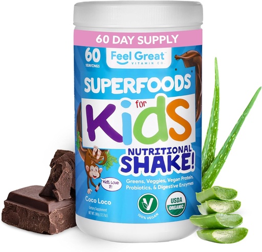 [BRSWYYARBEBWY23F] Kids Organic Super Greens Powder with Fruits & Veggies - All-In-One Kids Multivitamin made from Real Plants - No Synthetic Vitamins, No Fillers or Binders, No Sugar Added.