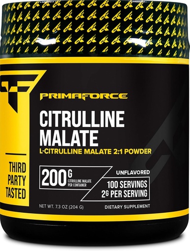 [BRSWIGD4BYOA433E] PrimaForce L-Citrulline Malate Toz, Unflavored Pre Workout Supplement, 200 Grams - Boosts Energy, Aids Recovery, Strength Performance - Vegan, Non-GMO