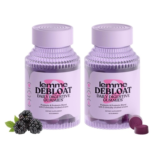 [BRSROAQEAACW2YLD] Lemme Debloat - Digestive & Gut Health Gummies with 2 Clinically Studied Probiotics & Prebiotic, Vegetarian, Gluten Free, Non GMO, BlackBerry Flavor (60 Count) (Pack of 2)