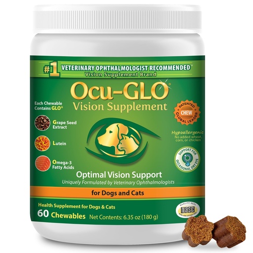 [BRSWY2T6BEFAOCLB] Ocu-GLO Cat & Dog Supplement for Eye Support - Chewable Vision Vitamins Supplements for Large and Small Pets Care with Lutein, Omega-3 Fatty Acids, Grape Seed Extract & Antioxidants
