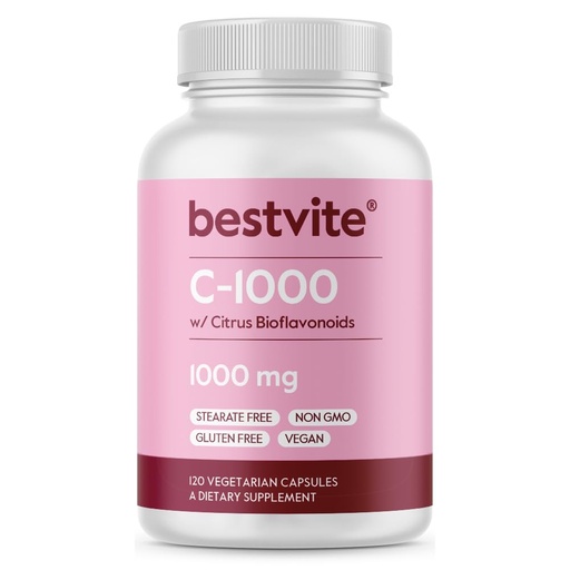 [BRSWKHQQCQIQAET5] BESTVITE High Strength Vitamin C 1000mg (120 Vegetarian Capsules) with Citrus Bioflavinoids - No Stearates - Vegan - Non GMO - Gluten Free - Daily Antioxidant & Immune Support*