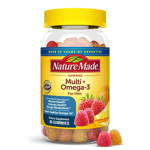 [BRSWGY3QAV7BUEIV] Nature Made Mens Multivitamin Gummies with Omega-3, Mens Gummy Multivitamins for Daily Nutritional Support, 80 Gummy Vitamins and Minerals, 40 Day Supply