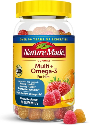 [BRSWGY3QAV7BUEIV] Nature Made Mens Multivitamine Gummies met Omega-3, Heren Gummy Multivitamines voor dagelijkse voedingsondersteuning, 80 Gummy Vitaminen en Mineralen, 40 dagen levering
