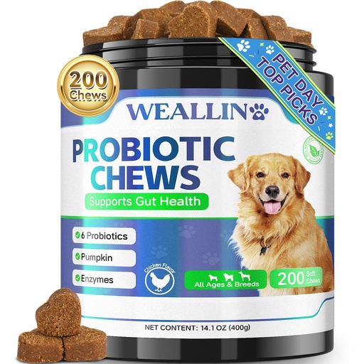 [BRSRAGQTBUFWKFL5] 200 PCS Probiotics for Dogs - Dog Probiotic Chews for Gut Health, Digestive Support & Itchy Skin Relief Pet Diarrhea Gas Treatment - Probiotics, Digestive Enzymes, Prebiotics, Pumpkin