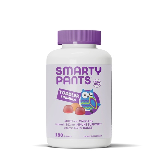 [BRSRMHQDOUJWOETP] SmartyPants Toddler Multivitamin Gummies: Omega 3 Fish Oil (EPA/DHA), Vitamin D3, C, Vitamin B12, B6, A, K & Zinc, Biotin, Beta Carotene, Gluten Free, Three Fruit Flavors, 180 Count (60 Day Supply)