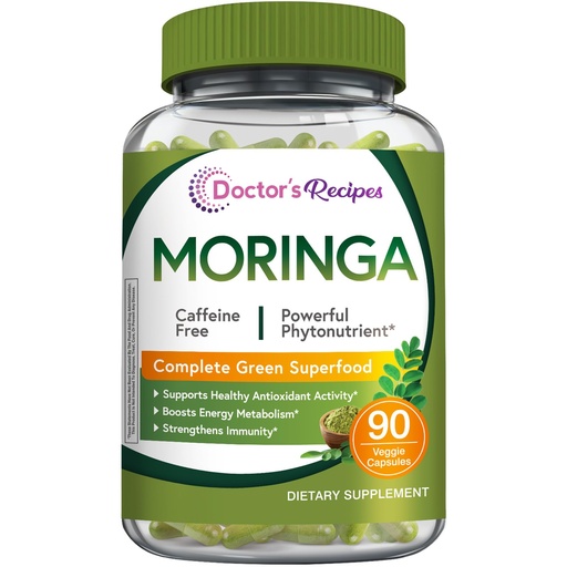 [BRSWYCT5BN7BUG3O] Doctor's Recipes Moringa, Complete Green Superfood, Natural Antioxidant Support, Non-GMO, 90 Vegan Caps, No Caffeine Soy Gluten