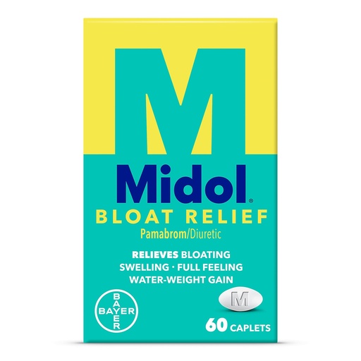 [BRSWYBL2BEARG2AU] Midol Bloat Relief Caplets with Pamabrom, Relieve Bloating Symptoms Before and During Your Period, Provides Up to 6 Hours of Relief for Women, 60 Count