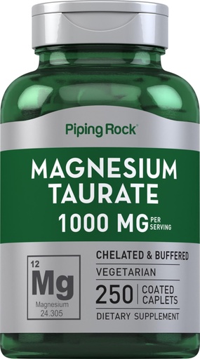 [BRSRMGD6BUFWAAD2] Piping Rock Magnesium Taurate | 1000mg | 250 Caplets | Chelated and Buffered | Vegetarian, Non-GMO, Gluten Free Supplement