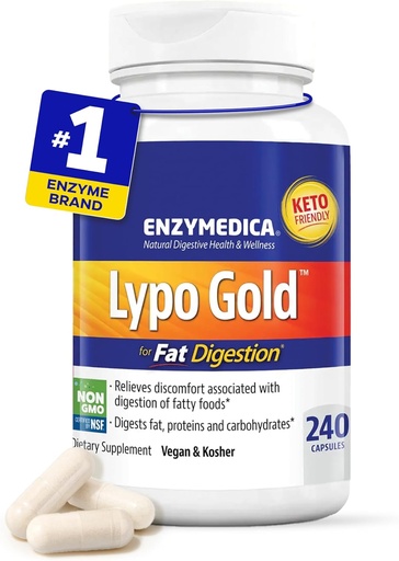 [BRSWGHY2AAIAYD3P] Enzymedica Lypo Gold, High Potency Lipase Digestive Enzymes for Fat Digestion, Supports Occasional Bloating Relief & Digestive Health, Keto-Friendly, Vegan, 240 cápsulas