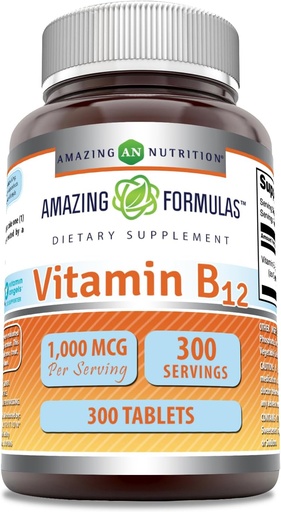 [BRSRA2YQCUHBUE3A] Amazing Formulas Vitamin B12 Supplement | 1000 Mcg per Serving | Tablets | Non-GMO | Gluten-Free | Made in USA (1 Pack, 300 Count)