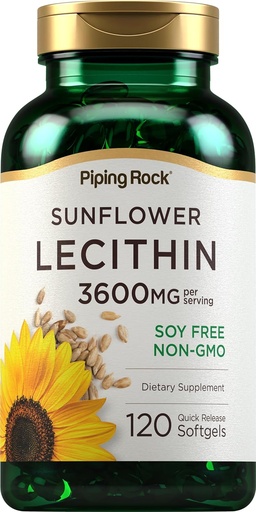 [BRSROZQLB56QYHTA] Piping Rock Sunflower Lecithin Softgel Capsules , 3600 mg, 120 count , Rich in Phosphatidylcholine , Soy Free, Non-GMO, Gluten Free