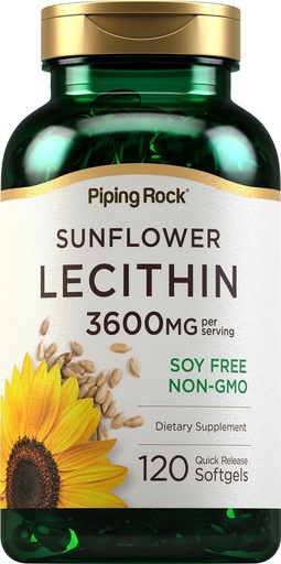 [BRSROZQLB56QYHTA] Piping Rock Sunflower Lecithin Softgel Capsules | 3600 mg | 120 Pills | Rich in Phosphatidyl Choline | Soy Free, Non-GMO, Gluten Free