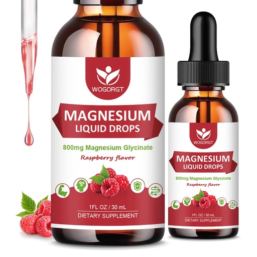 [BRSROBI6C4FQK2TA] (2 Pack) Magnesium Glycinate Liquid Drops with Citrate & Taurate - High Absorption 1000mg Liquid Magnesium Complex with D3, GABA, L-theanine for Cognition, Muscle & Focus, Raspberry Flavor - 30mL