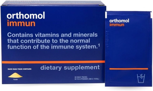 [BRSW2CABAQNREG32] Orthomol Immun אבקה, Immune Support Supplement,Day Supplys A, B, C, D, E, Zinc, Iodine