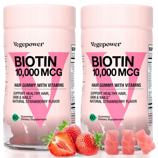 [BRSROH3QOJ6RUF3H] Biotin Gummies 10000mcg Supplements - with Vitamin C, A, D, B-Complex, Folate, Zinc for Women & Girls- Vegan Biotin Hair Growth Gummy for Healthy Hair and Nails, Non-GMO, Strawberry, 120 Bear