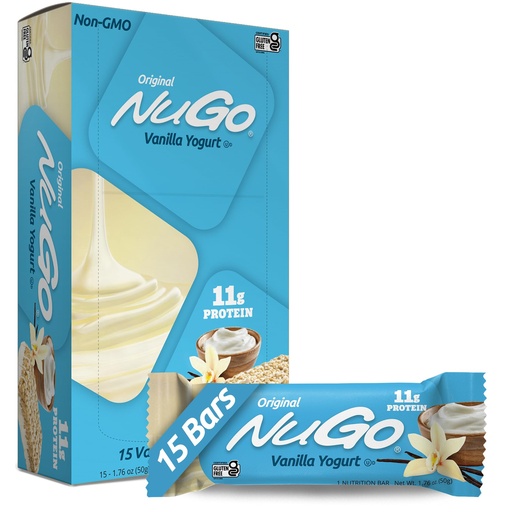 [BRSWIYQMDMOBM2TI] NuGo Protein Bar, Vanilla Yogurt, 11g Protein, Gluten Free, 15 Count