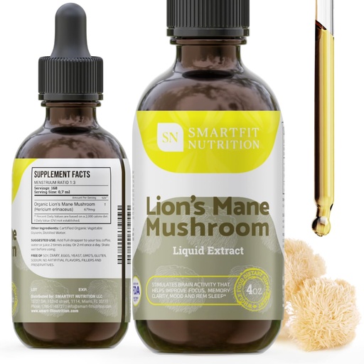[BRSW2Y3QOUIB63Y6] Lions Mane Extract - Lions Mane Tincture - Made in USA - Mushroom Supplement for Memory, Focus & Clarity - Daily Mushroom Supplement - 4 Fl oz.
