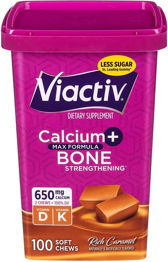 [BRSWG2QQBNYWODLJ] Viactiv Max Formula Calcium +Vitamin D3 Supplement for Bone Health, Rich Caramel, 100 Soft Chews - 5 Pack